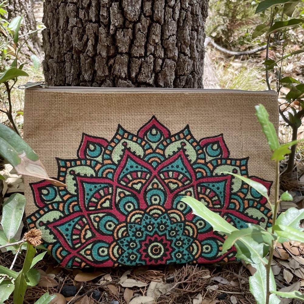 Pink and green mandala clutch